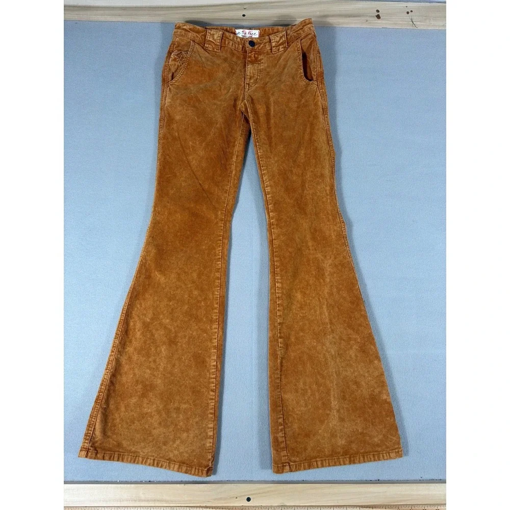 We The Free People Corduroy Flare Pants Brown Boho Bell Bottoms 25 OB1041909 - Picture 1 of 12